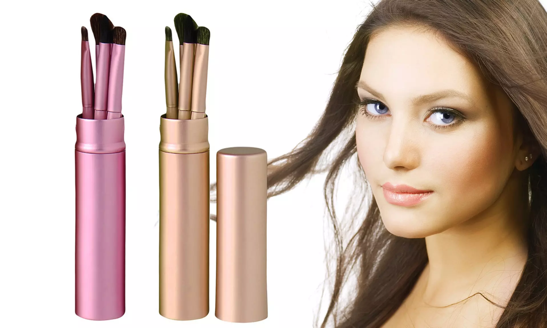 Eyeshadow Cosmetic Brushes Set with Tin Cylinder Case (5 Piece)