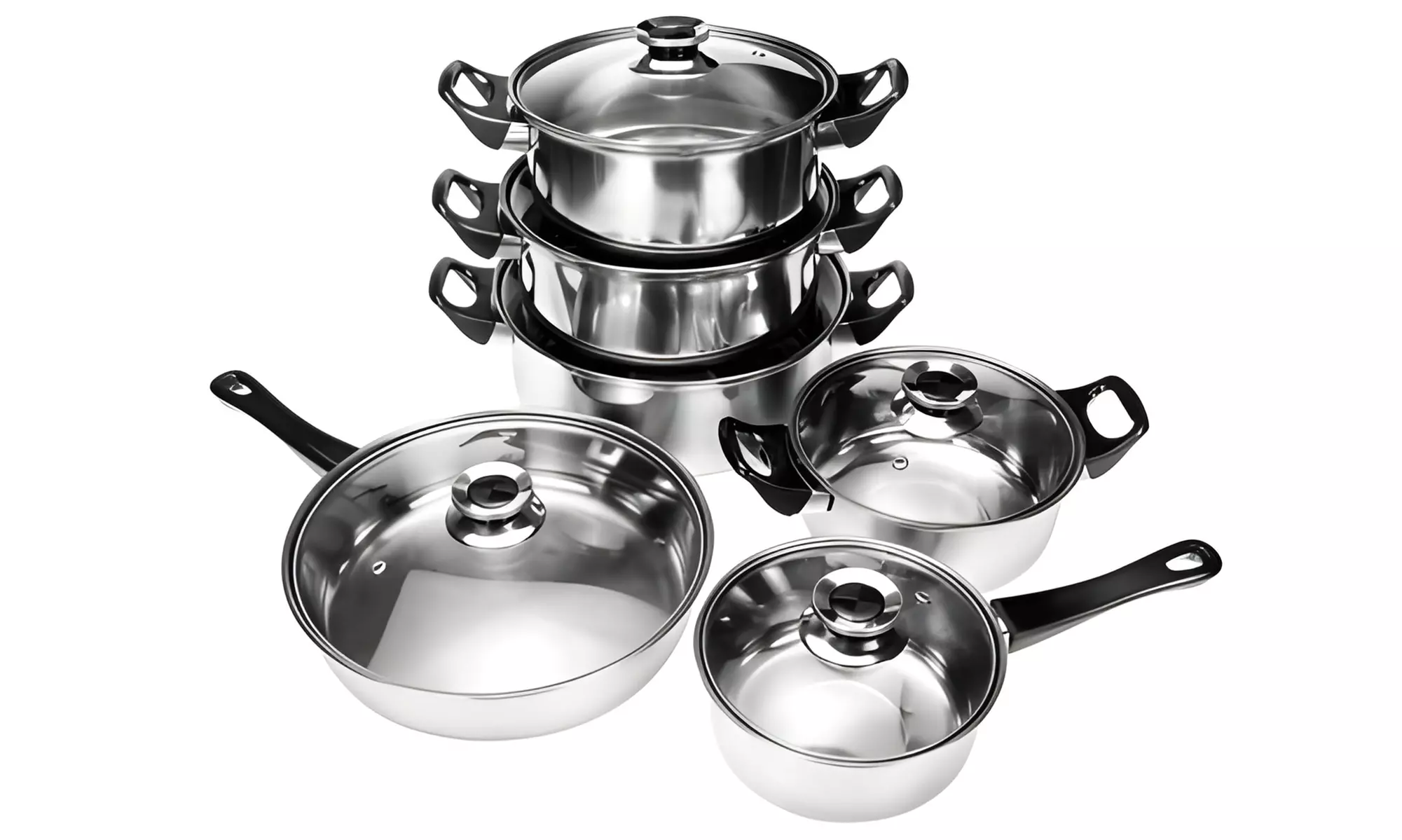 Set de 12 pièces en acier inoxydable avec couvercles en verre