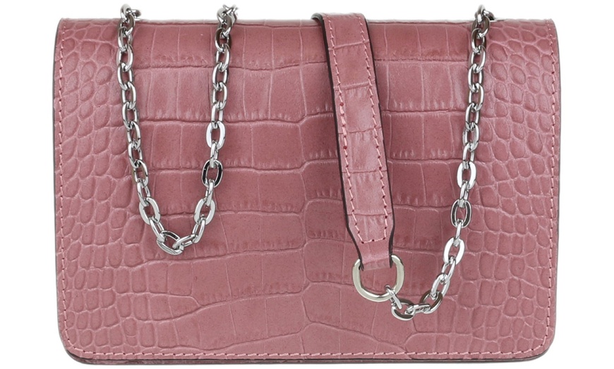 Image 14: Croc Print Leather Shoulder Bag