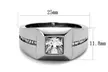 Mens Stainless Steel and Cushion Cut Cubic Zirconia Flush Setting Ring - Second Medium