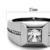 Image 3: Mens Stainless Steel and Cushion Cut Cubic Zirconia Flush Setting Ring