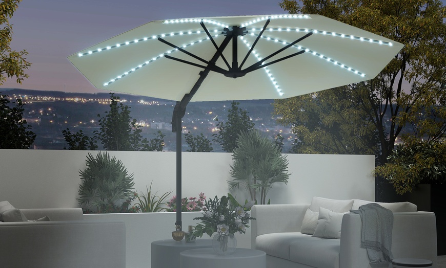 Image 1: Outsunny Cantilever Parasol with Solar or LED Lights