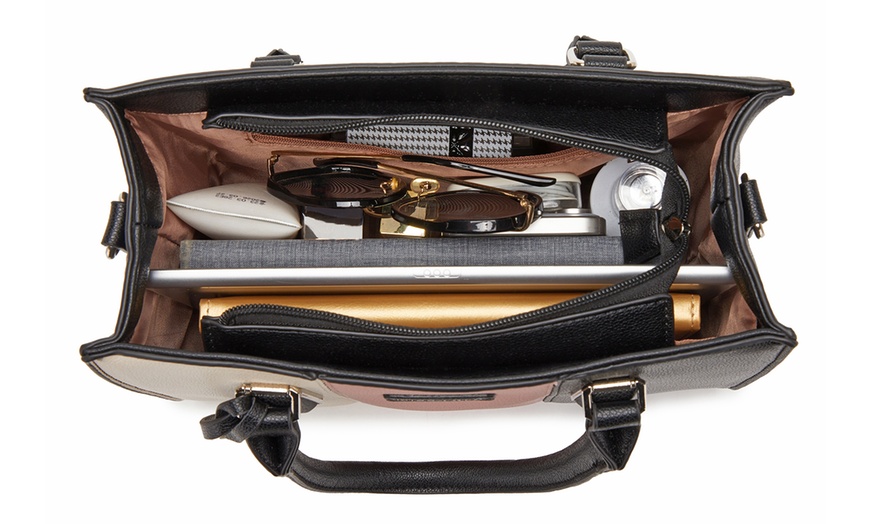 Image 19: Miss Lulu PU Leather Three-Tone Stitched Shoulder Handbag