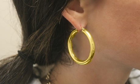 18K Gold Plated 925 Sterling Silver 40mm French Lock Hoop Earrings Gold Sterling Silver