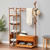 Image 1: Freestanding Bamboo Clothes Rack with Shelves for Storage