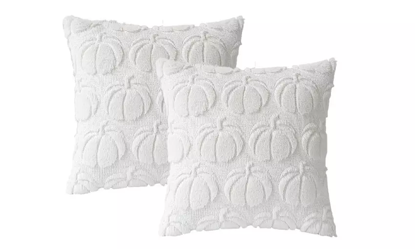 Set of 2 Pumpkin Fall Decorative Faux Fur Throw Pillow Covers 18"x18"