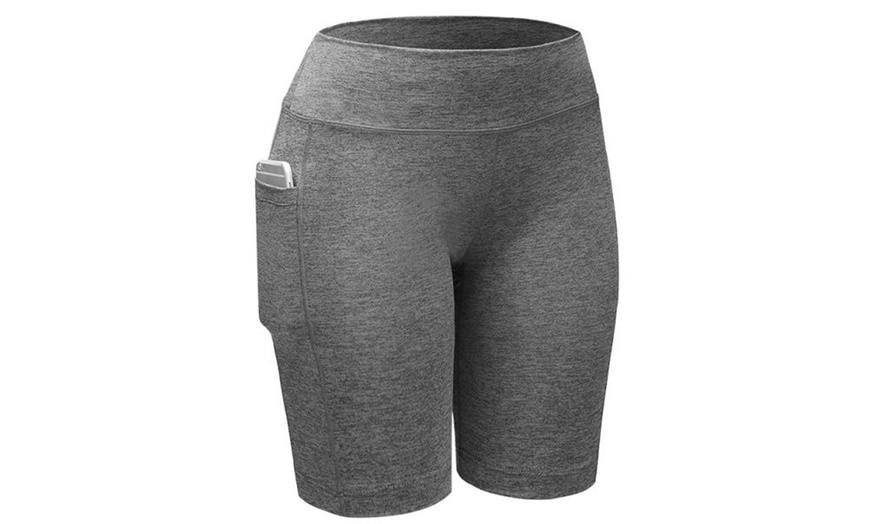 Image 8: Women Activewear Workout Bike Yoga Shorts Stretch Mid Thigh Leggings with Pocket