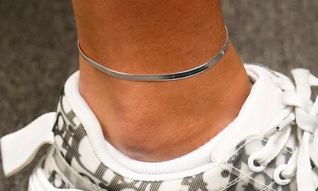 Italian Sterling Silver Herringbone Anklet 9 Inch or 10 Inch Silver 9 Inch Sterling Silver