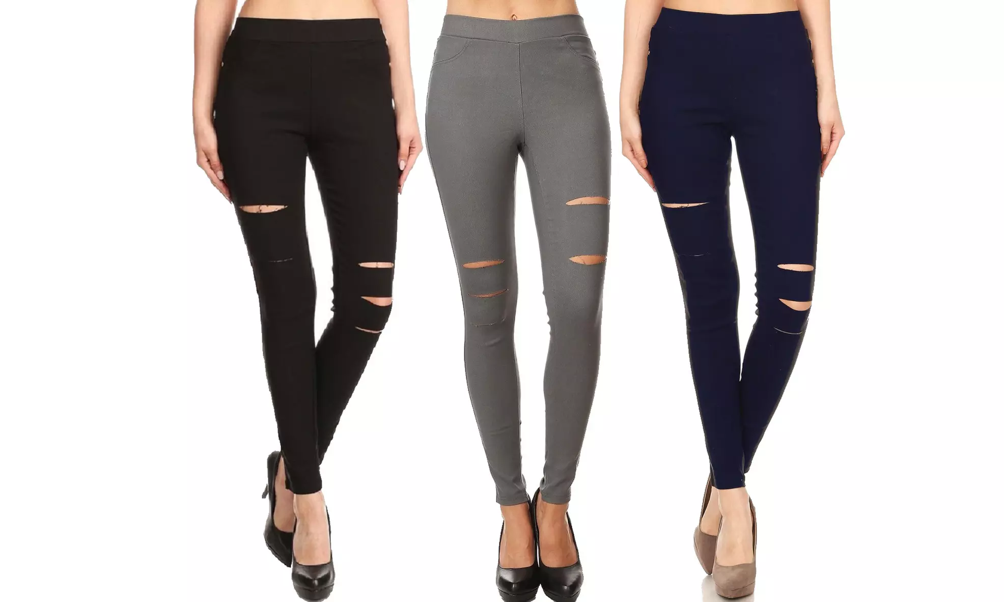 3-Pack Women's Pull-On Jean Leggings Ripped Distressed Jeggings S-3XL