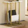 Image 5: HomCom Narrow Side Table, Chic White Marble-Effect Design