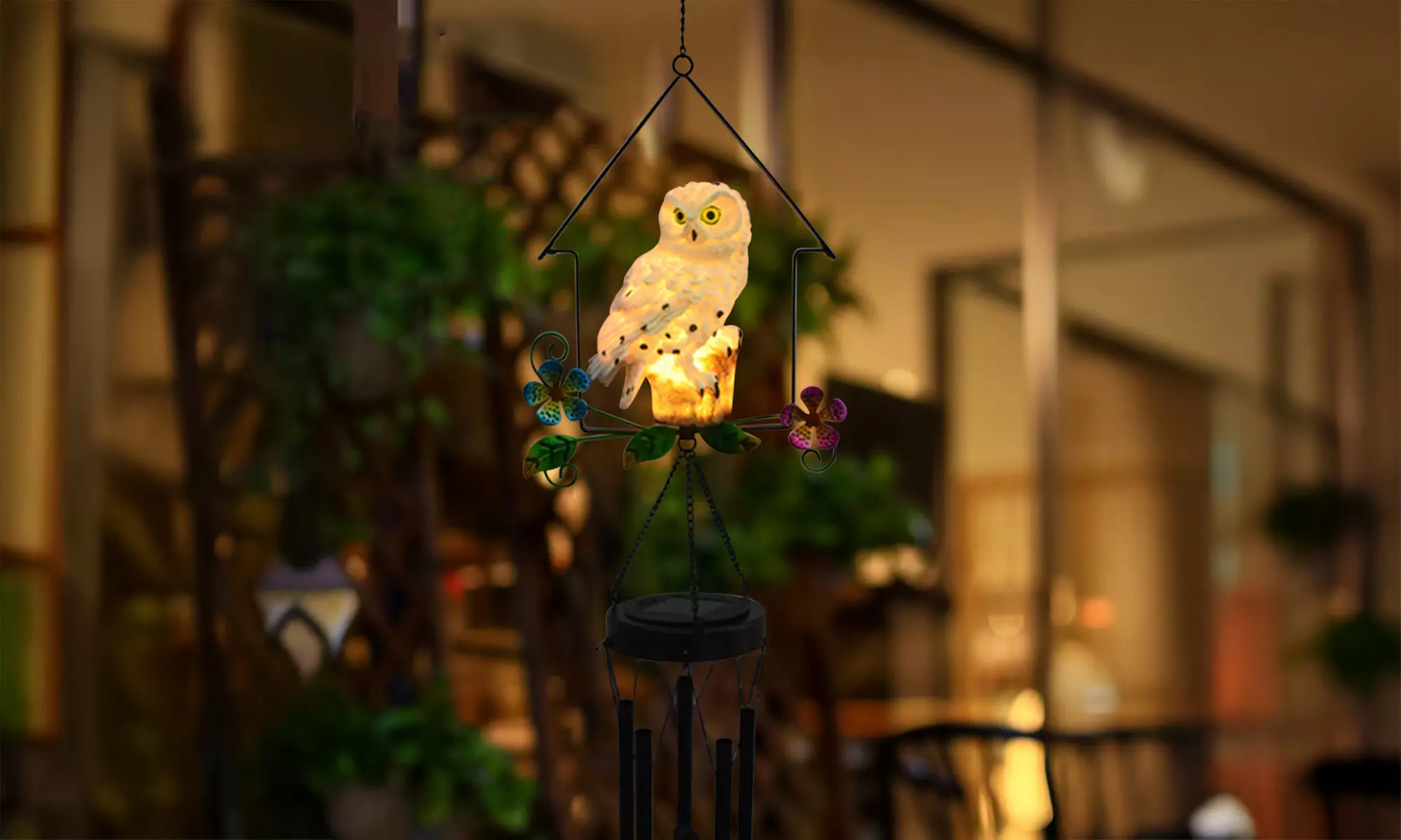 Solar Wind Chimes Outdoor Garden Waterproof Metal LED Hanging Chime Decor