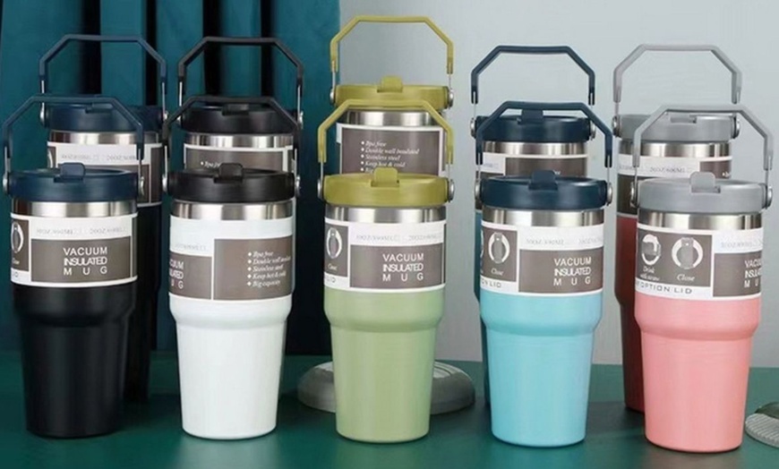 Image 18: Portable Stainless Steel Cup with Hidden Straw and Handle