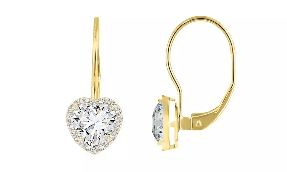 2.00 CTTW Heart Cut Leverback Earrings With Crystals From Swarovski