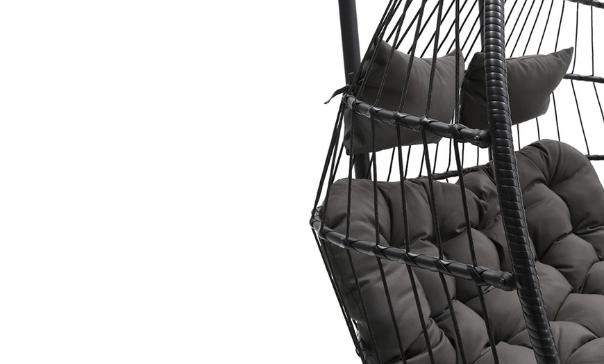 Image 32: Outdoor Cosy Rattan-Effect Hanging Egg Chair with Cushion