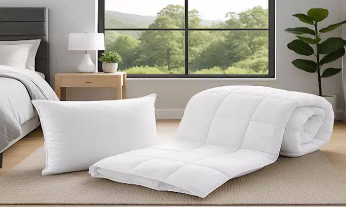 Couette Magique été/hiver en microfibres pliable et zippable. Couette 2-en-1 transformable en coussin. - Primary Image