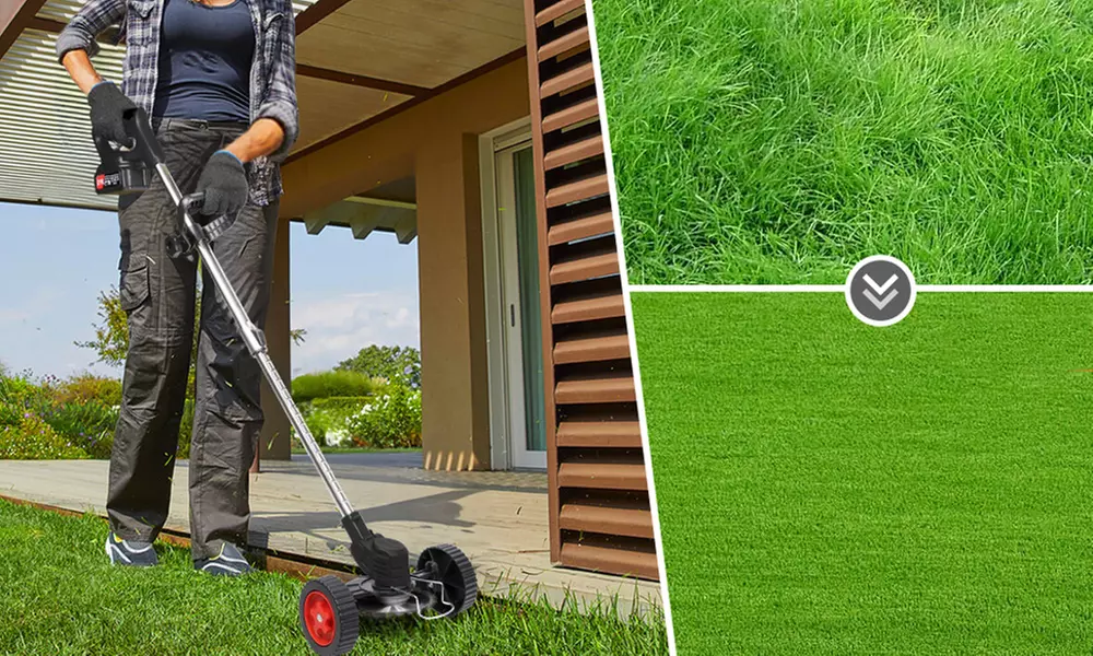 Faltbarer elektrischer Rasenmäher mit Rollen und 2 Akkus