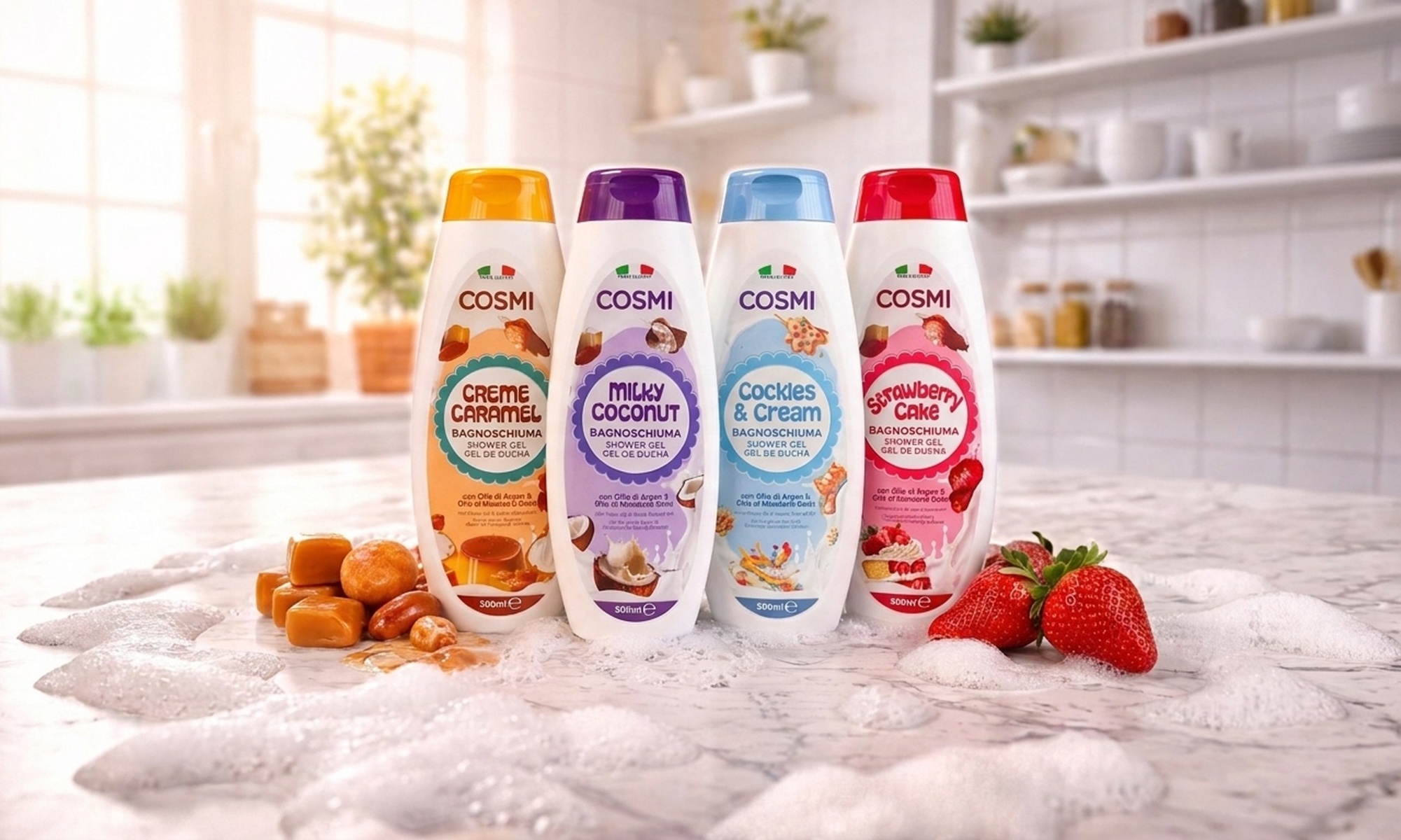 Set di 4 bagnoschiuma da 500 ml Cosmi