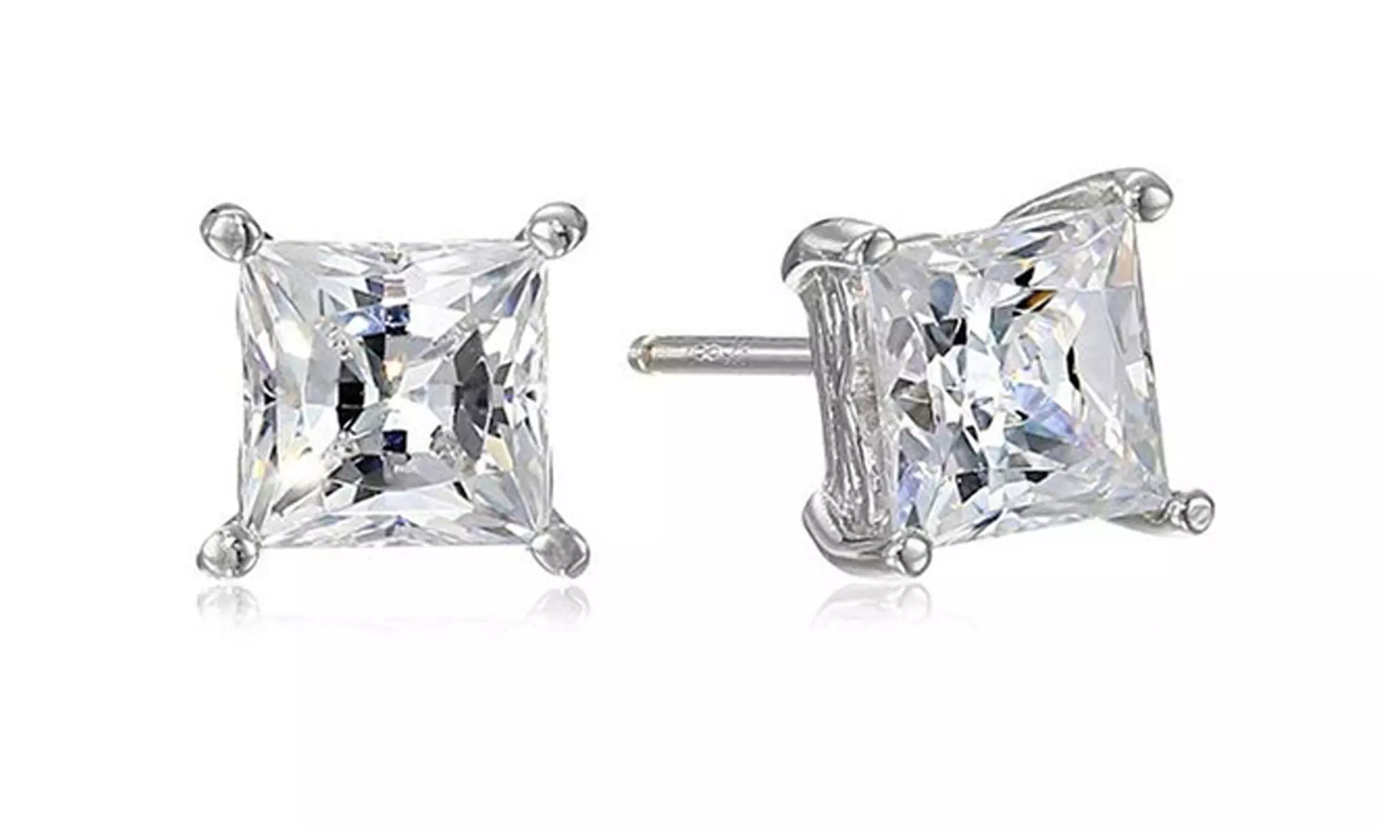 Paris Jewelry White Gold Plated Princess 2cttw Cubic Zirconia Stud Earrings