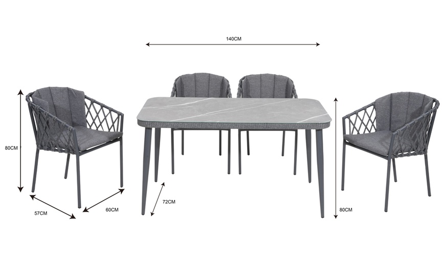 Image 5: Seven-Piece Metal Outdoor Dining Set with Table and Six Chairs