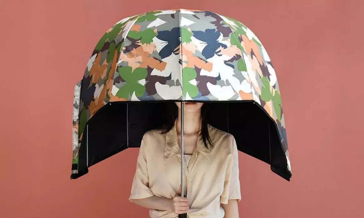 Vinyl Sun and Rain Protection Helmet Umbrellas in Assorted Colours