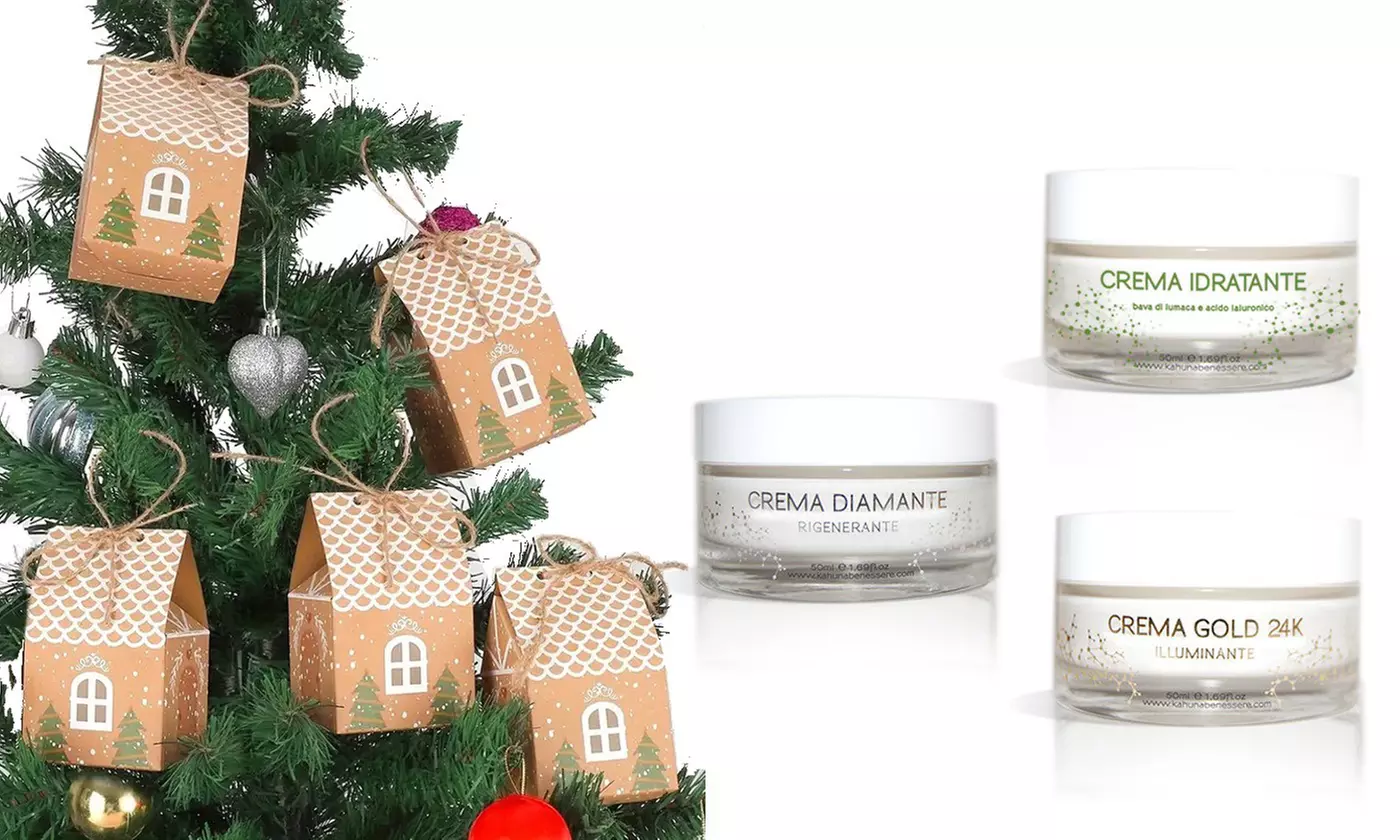 Kit Regalo Natale Kahuna: Creme Viso di Lusso con Oro 24K, Diamante e Bava di Lumaca