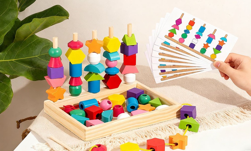 Image 1: 25 Beads Wooden Lacing Toy Set; Educational and Interactive Fun