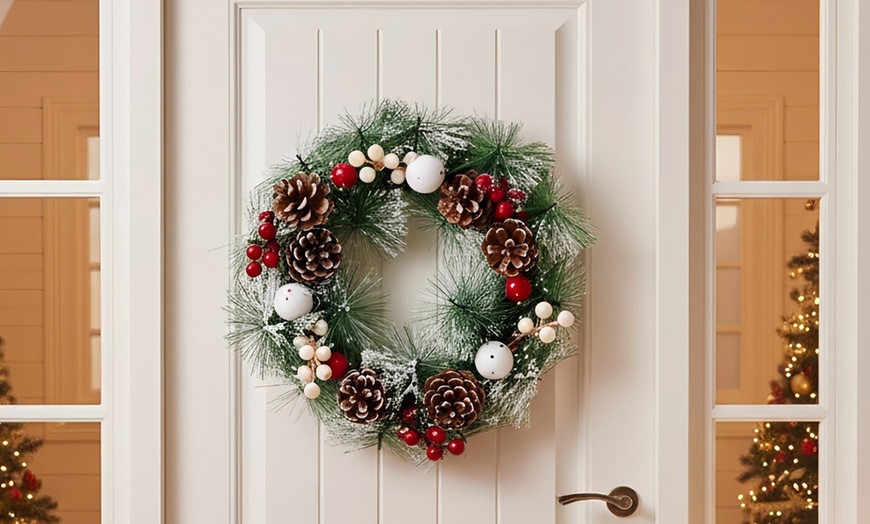 Image 6: Living And Home Christmas Artificial Wreaths, 30cm and 32cm Designs 