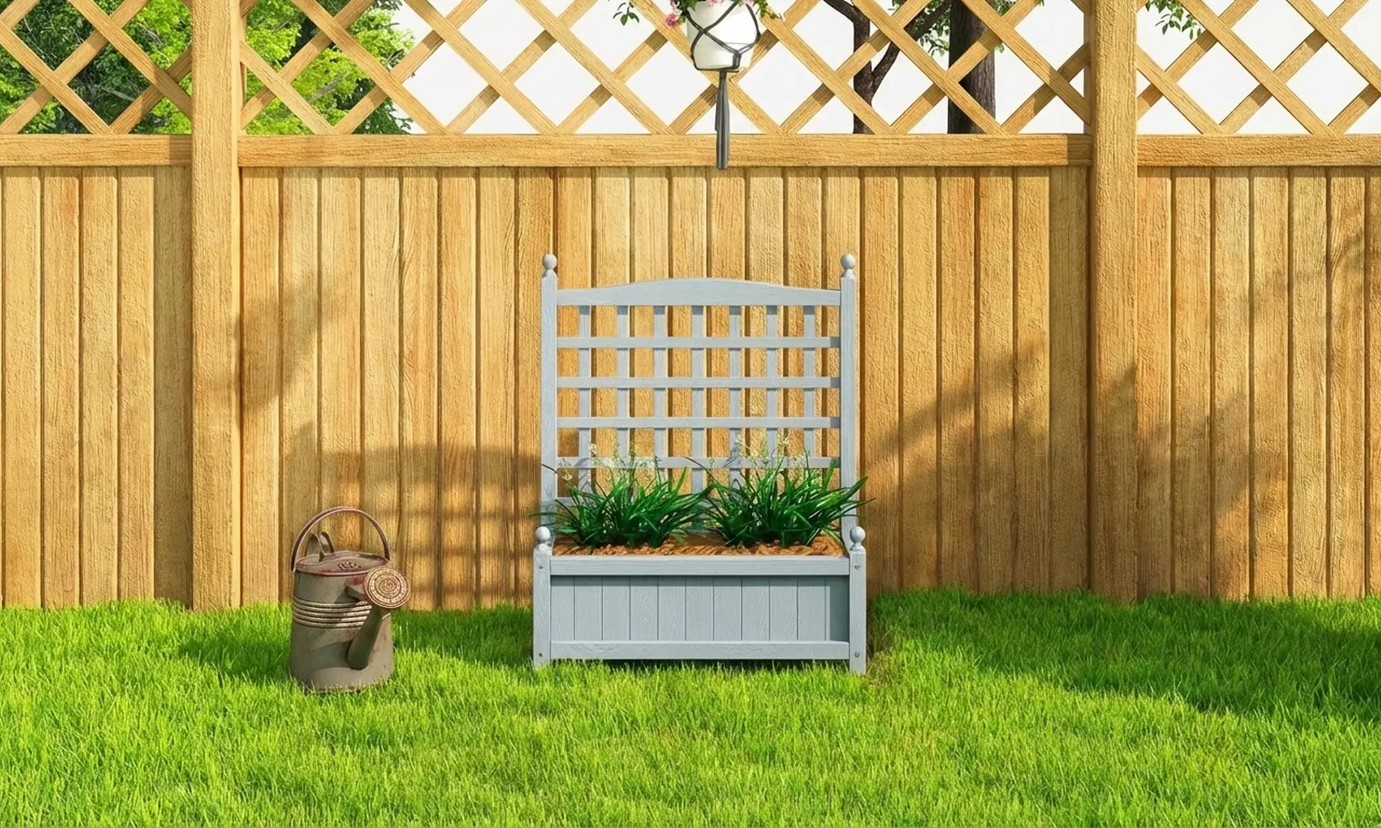 Outsunny Wooden Raised Garden Planter with Trellis