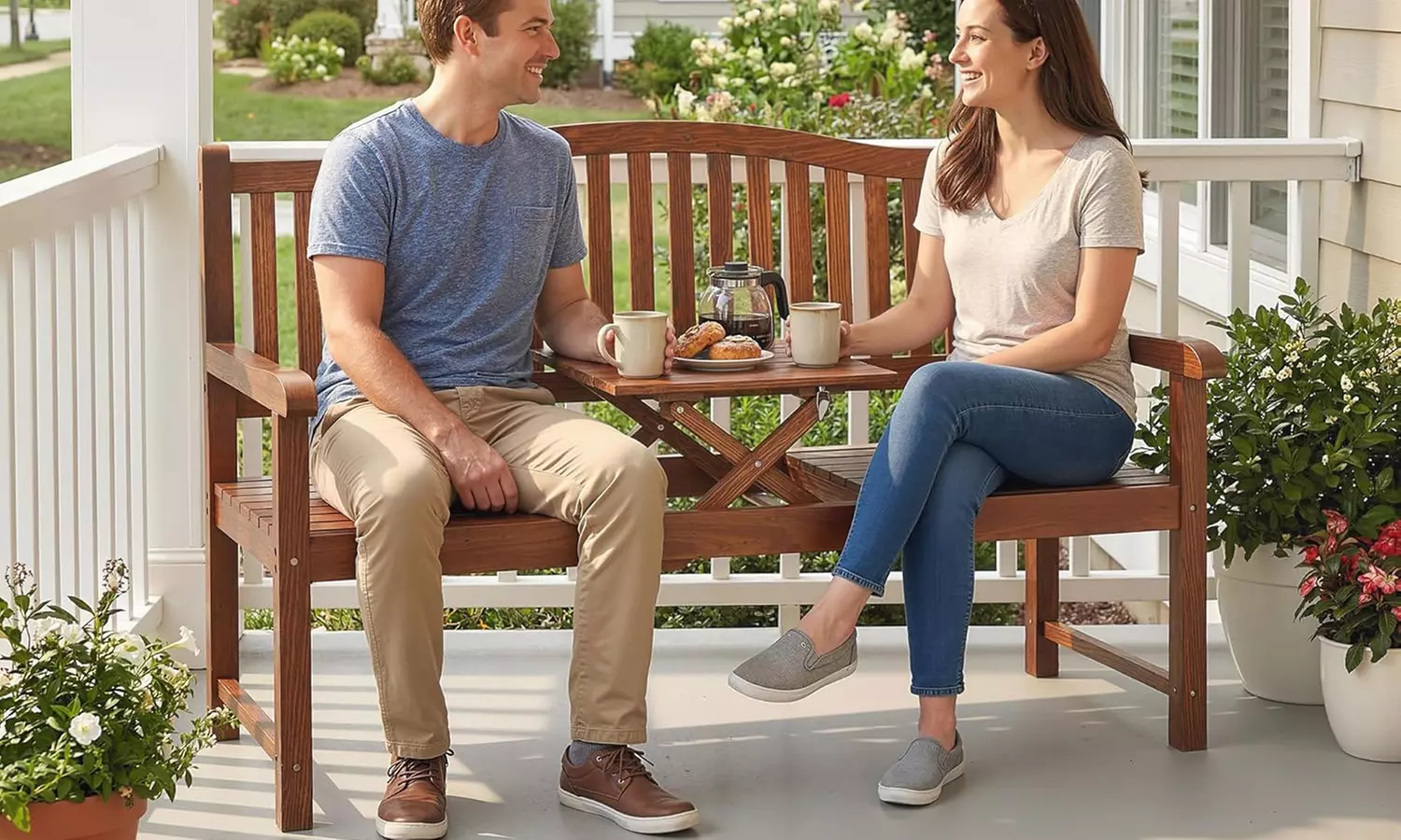 Outsunny Convertible Garden Bench Seat with Liftable Table and Cover