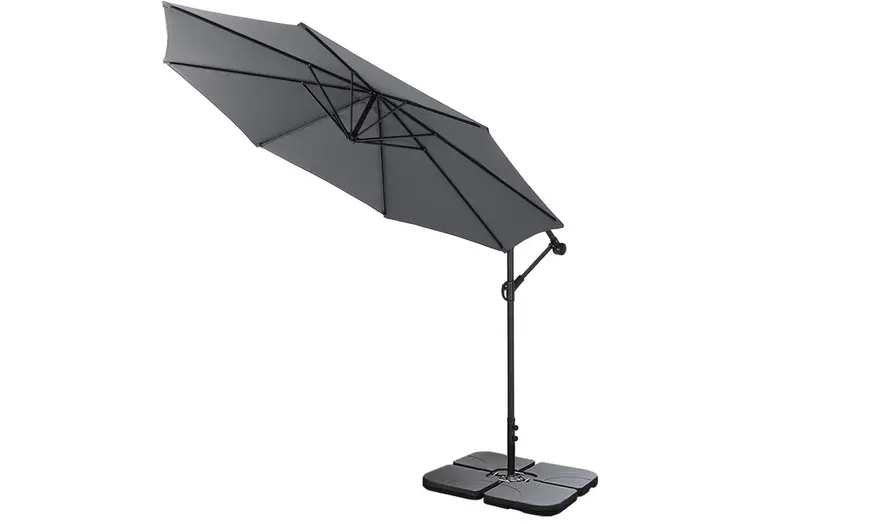 Image 16: Large 3m Grey Cantilever Parasol with Multiple Base Styles 