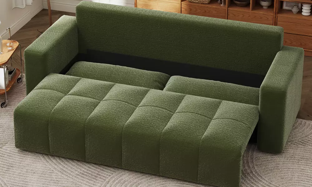 Canapé convertible 3 places "Midland" de Kocoon avec coffre en bouclette, livraison offerte