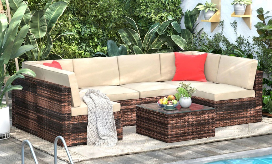 Image 11: Six-Seat Rattan-Effect Sofa with Table and Optional Cover