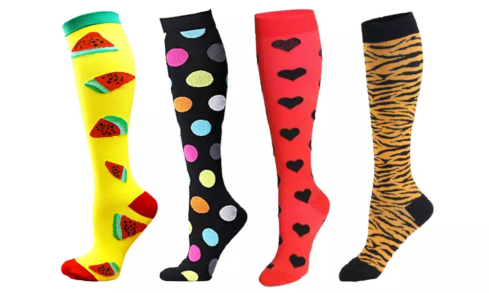 1, 2 ou 4 paires de chaussettes de compression imprimées ; plusieurs motifs disponibles - Primary Image