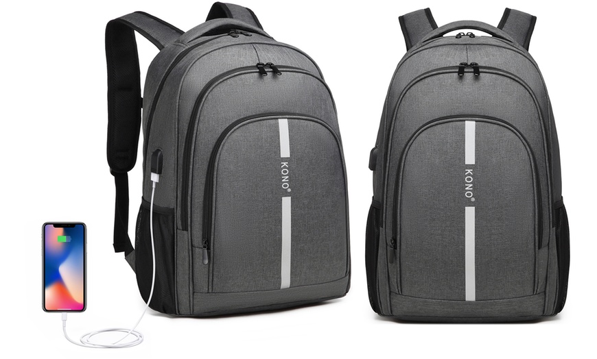 Image 7: KONO Travel Backpack Business Bag with USB Port and Laptop Compartment