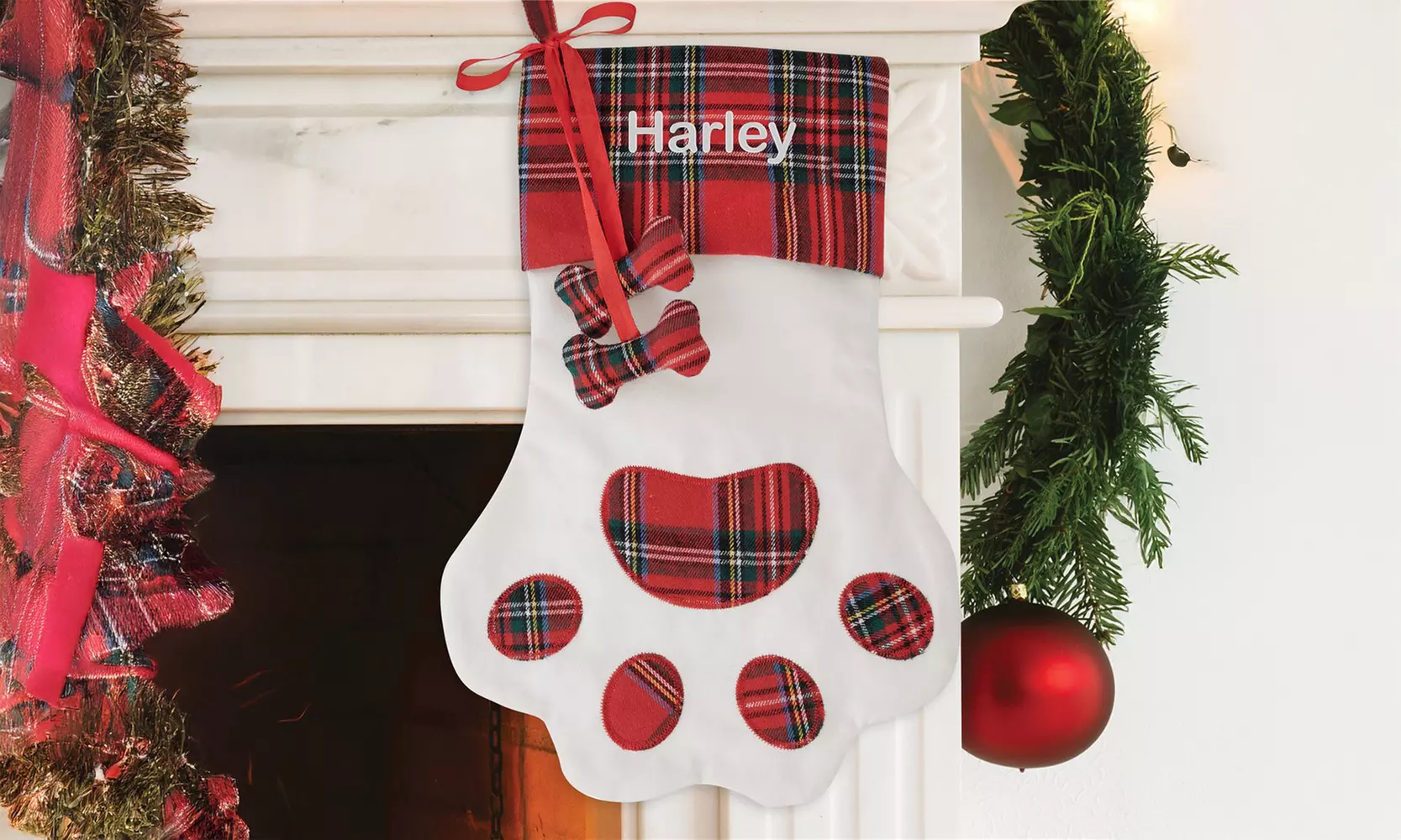 Charming One or Two Embroidered Plaid Paw Stockings for Furry Friends from GiftsForYouNow (Up to 55% Off) - Primary Image