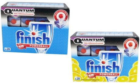 Set da 8 confezioni di detersivo in pastiglie per 20 lavaggi Finish, disponibili in 2 tipologie