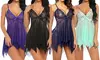 Women See Through Lace Lingerie Dress G-string Babydoll Underwear Set