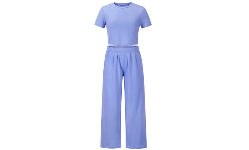 Image 6: Women's Two Piece Crop Top Wide Leg Trousers Set 
