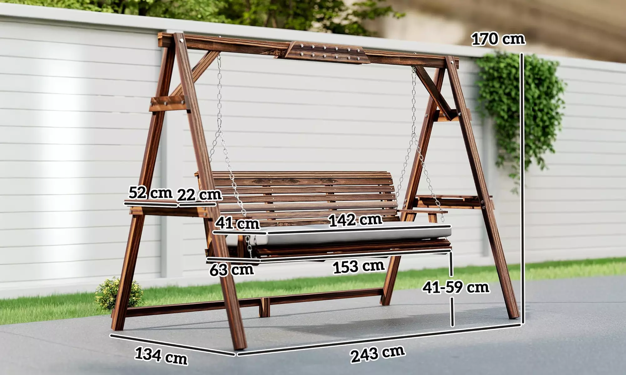 Outsunny 3-Seater Garden Swing Chair; Metal or Wooden Frame
