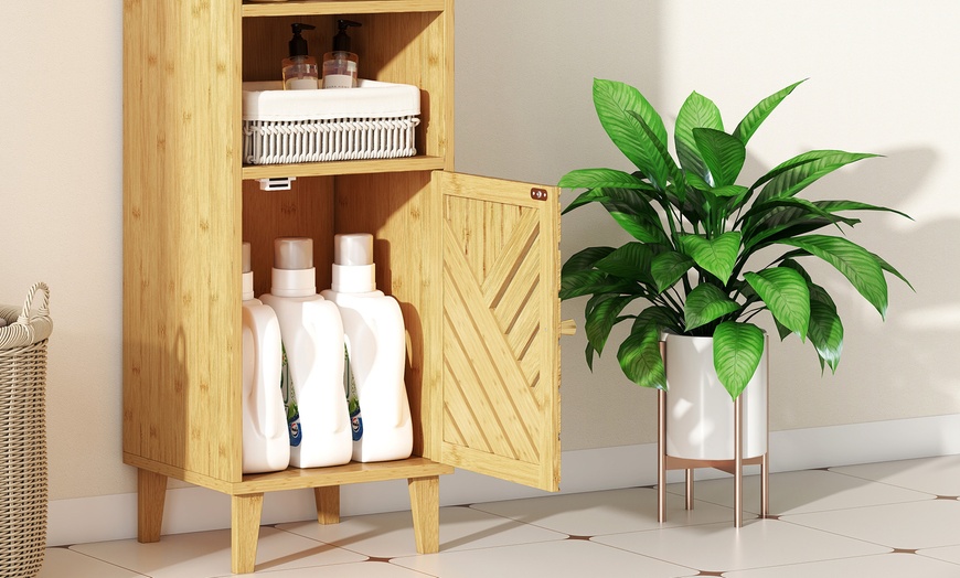 Image 14: Homcom Bamboo Bathroom Under Sink Cabinet with Adjustable Shelf