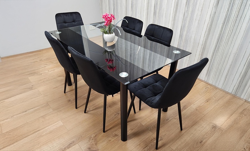 Image 31: Glass Dining Table Set with Chair Options