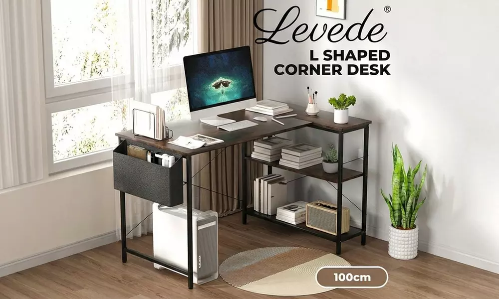 Levede Reversible L-Shaped Corner Desk with Shelving