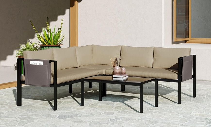 Image 8: Outsunny Five Seater Garden Corner Sofa Set