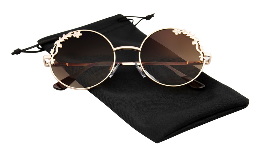 Image 5: Emblem Eyewear - Womens Flower Floral Boho Round Mirror Womens Sunglasses