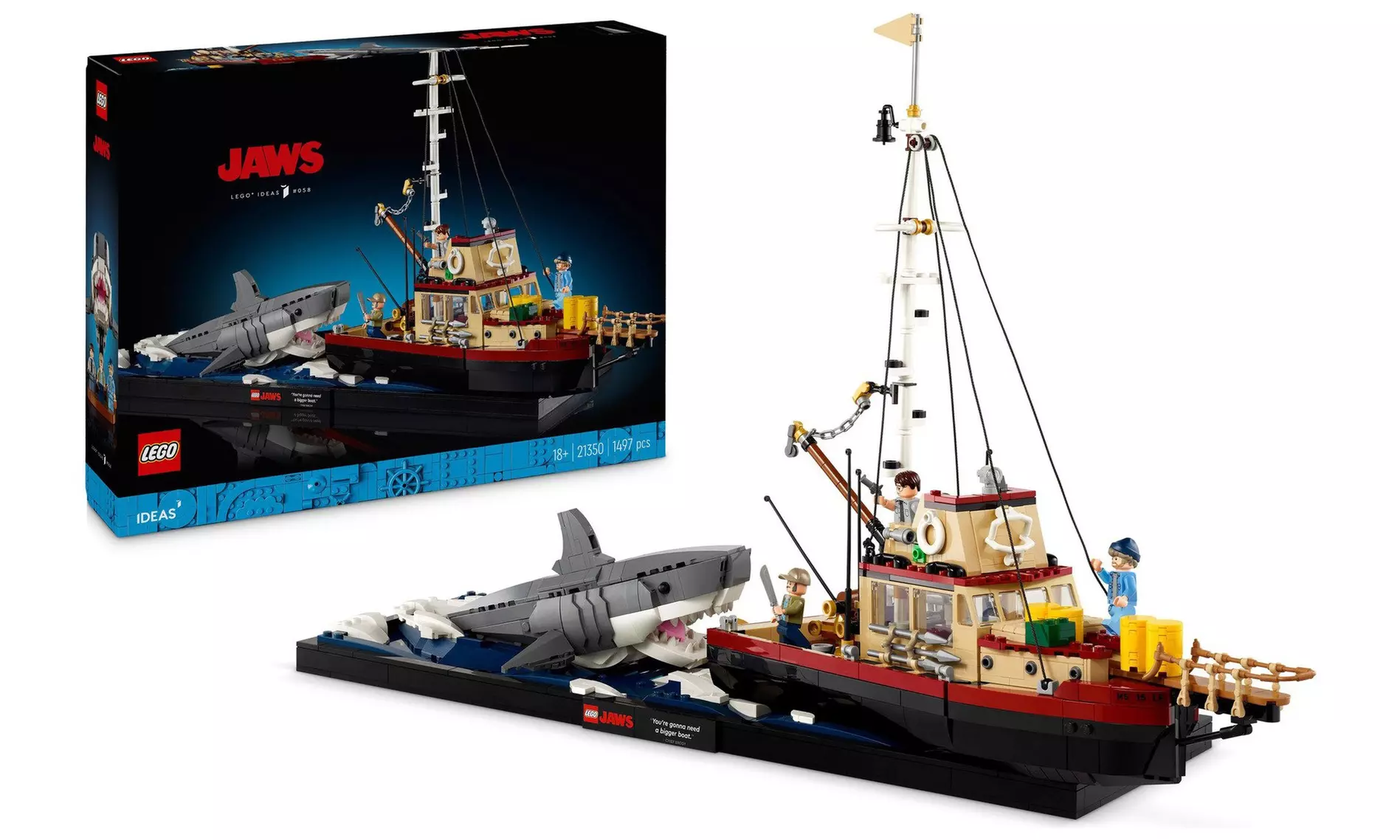 LEGO® Ideas Jaws Diorama - Orca Boat and Great White Shark Set