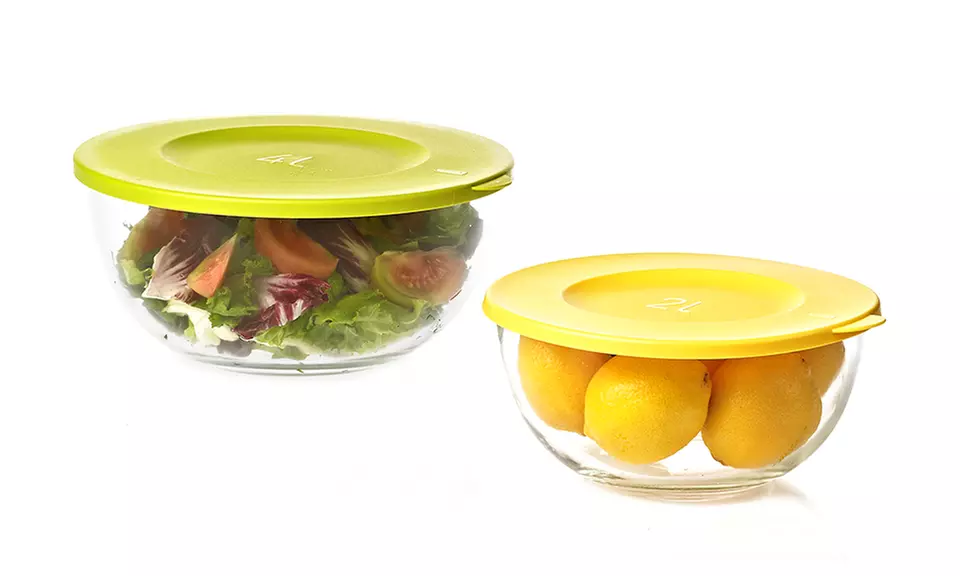 Glasslock Large Nesting Mixing Bowls with Colored Lids (4-, 6-, or 8-Piece) - Second Medium