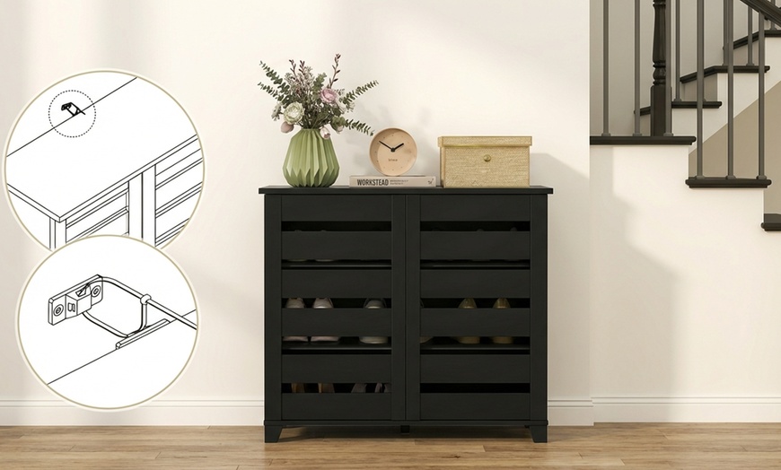 Image 3: HomCom Shoe Storage Cabinet with Slatted Doors 