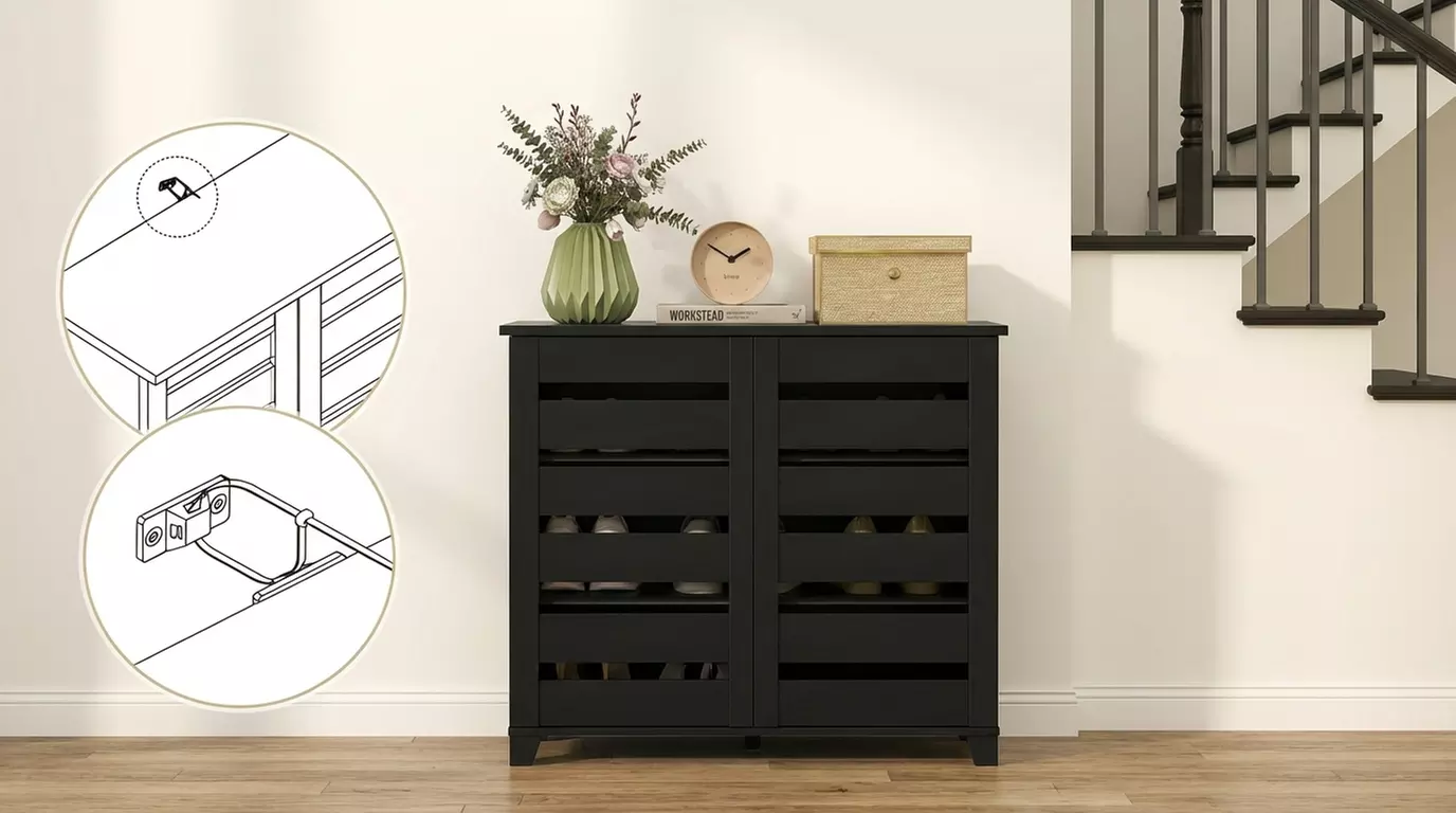 HomCom Shoe Storage Cabinet with Slatted Doors