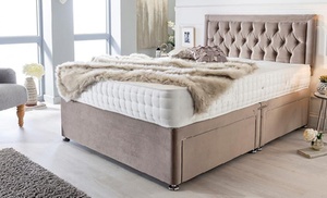 Chesterfield Plush Divan Bed with Memory Foam Sprung Mattress Chesterfield Plush Divan Bed with Memory Foam Sprung Mattress
