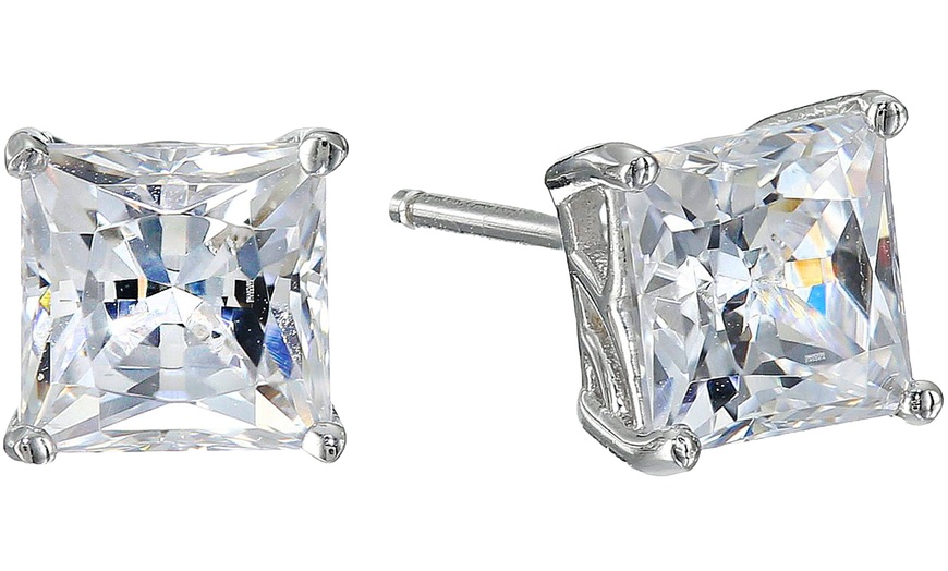 Image 2: Paris Jewelry Platinum Plated Square 2 Ct Cubic Zirconia stud Earrings
